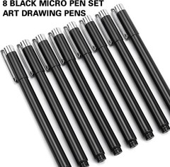 Micro Fineliner Drawing Pens 8 Black Waterproof Archival Art Sketch Manga Jou…