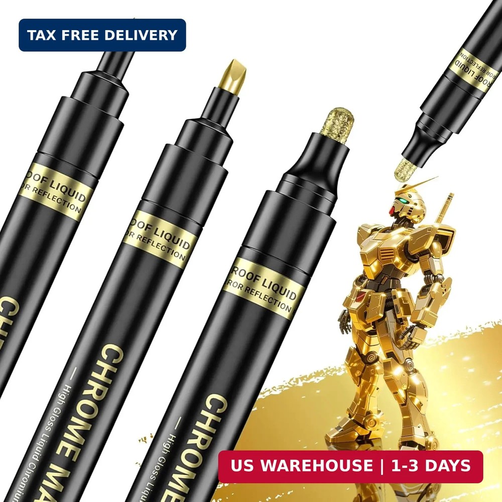 3Pcs Gold Liquid Mirror Chrome Markers, Permanent Reflective Metallic Gold Paint