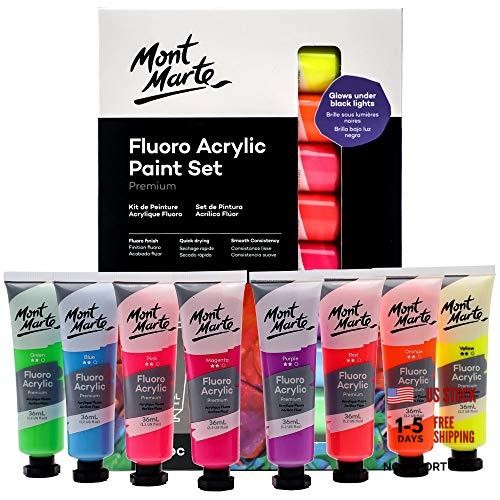 Fluoro Acrylic Paint Set, 8 x 1.02oz (36ml) Tubes, 8 1.22 Fl Oz (Pack of 8)