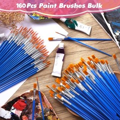 Small Paint Brushes Bulk, 160 Pcs Flat Tip Round Acrylic Paint Brushes for Ki…