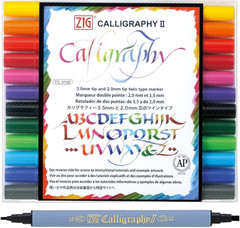 ZIG Calligraphy Marker Pens, 12 Colors Set, 2Mm & 3.5Mm Dual Tip Markers, for Wr