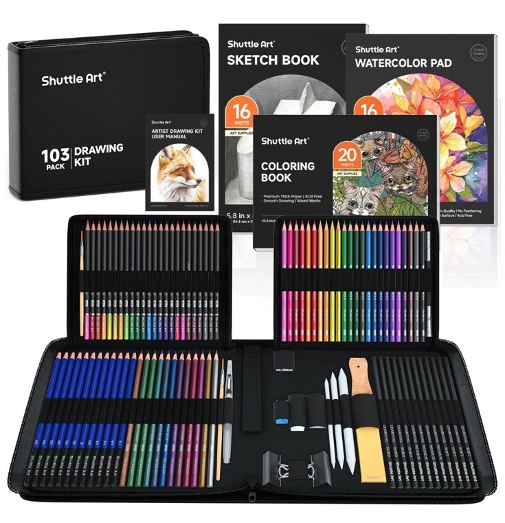 Shuttle Art 103 PCS Drawing Kit, 1 Count (Pack of 103), Multicolor