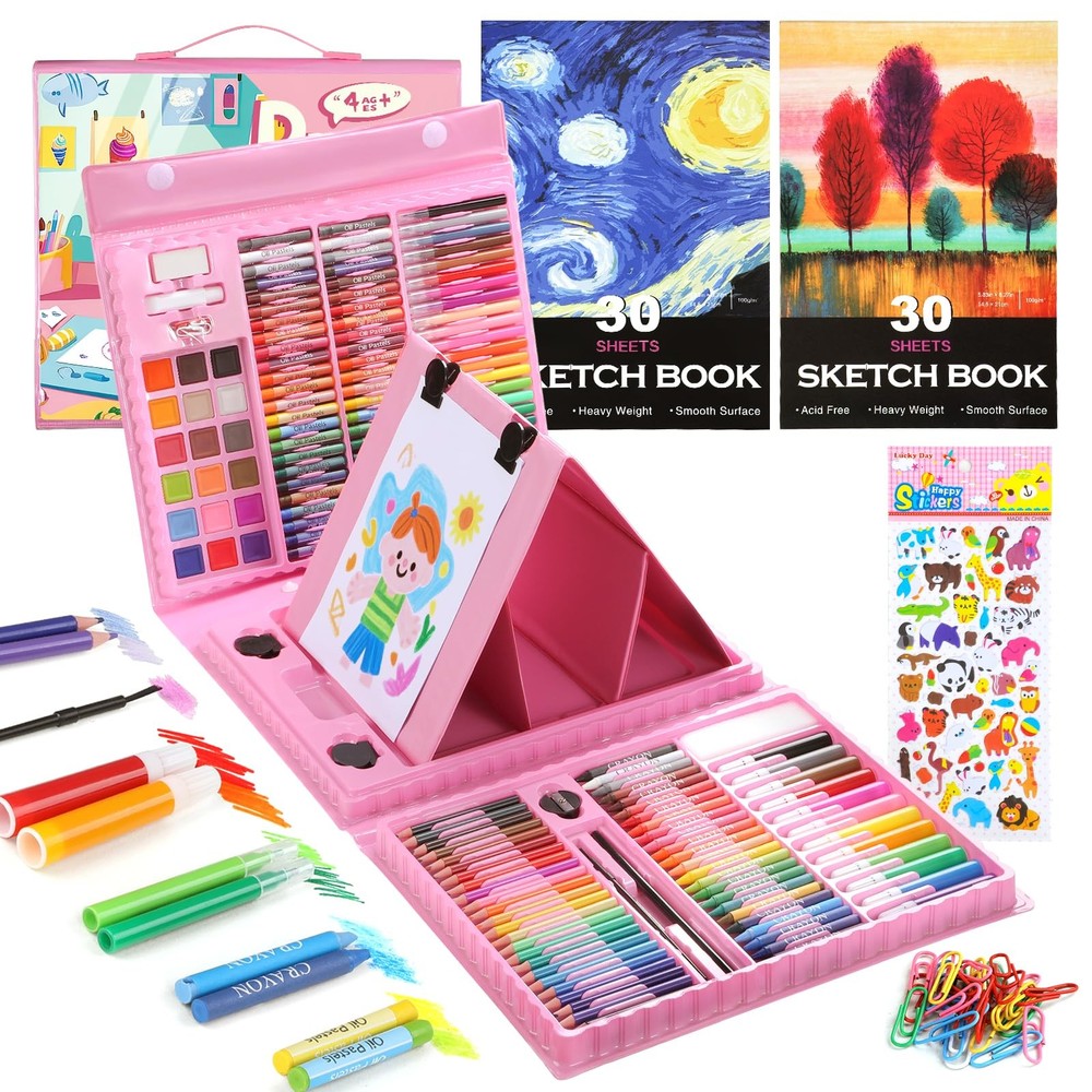 237 Piece Kids Art Set with Double Sided Easel Drawing and Painting Kit