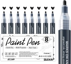 8 Pack Black Acrylic Paint Markers for Rock, Wood & Art Projects – Non-Toxic