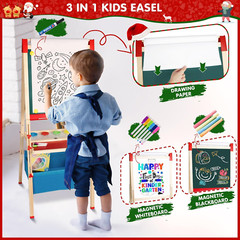 Kids Adjustable Wooden Easel – Foldable Art Set with 130+ Accessories
