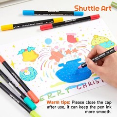 Shuttle Art 28 Colors Dual Tip Acrylic Paint Markers, Brush Tip and Fine Tip Acr