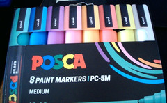 Uni Posca Paint Markers/Pens. PC-5M (Medium 1.8-2.5mm tip) Soft Colours. 8 pack.