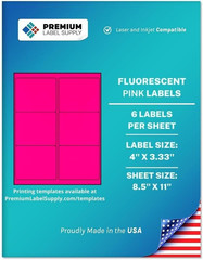Bright Neon Color Fluorescent Stickers – 4″ X 3.33″ – Fluorescent Pink, 600 Labe