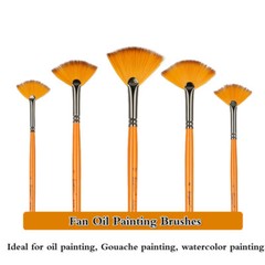 Fan Oil Painting Brushes Nylon Hair Watercolor Paintbrush Set Wooden Handle