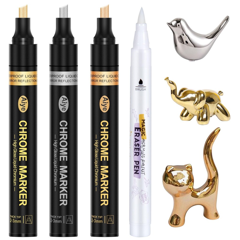 Mirror Chrome Markers 4 Pack 3 Colors Permanent Metallic 2-5mm High Gloss DIY