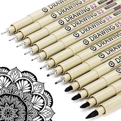 Micro Fineliner Drawing Art Pens: 12 Black Fine Line Waterproof Ink Set Artist S