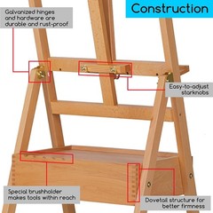 MEEDEN Forward Tilt Studio H-Frame Easel with Art Supply Storage Natural