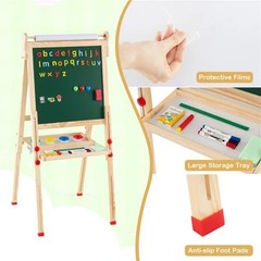 3 in 1 Kids Art Easel Pine Wood Magnetic Board Adjustable Height Foldable