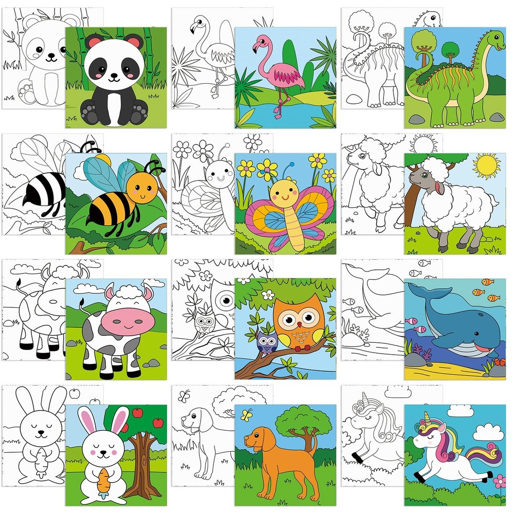 12 Pcs Pre Drawn Canvas to Paint Animal Pre Printed Canvas for Painting for B…