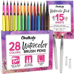 Watercolor Brush Pens for Lettering, Coloring, Calligraphy – Set of 28