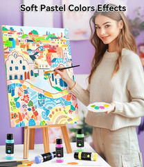 40 PCS Pastel Acrylic Paint Set with 12 Brushes, 2 Knives & Palette, 24 Colors (