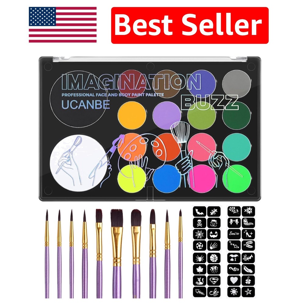Deluxe Face Paint Kit for Halloween & Cosplay – 18 Pigmented Colors and Brushes