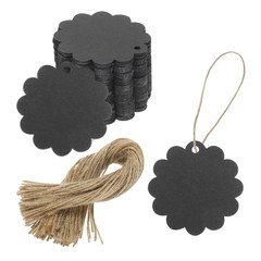 100Pcs Kraft Paper Gift Tags with String,2.4×2.4″ Round Circle Labels Black