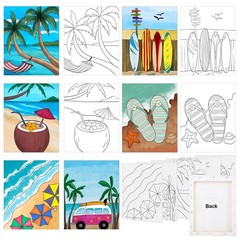 6 Pack 8×10 Inches Summer Beach Pre Drawn Canvas to Paint for Sip and Paint P…