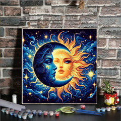Paint by Numbers Kit for Adults Beginner-Sun and Moon Adult Paint by Number Kits