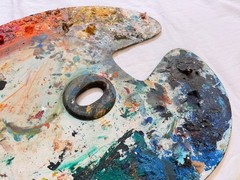 Used Large 26.5″ Abstract Artist Painter Palette Authentic Studio Kidney Shape