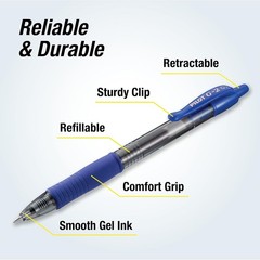 G2 Fine Point 0.7mm Rollerball Pens in Blue Ink, Refillable, 12 Count for School