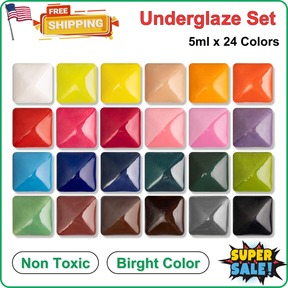 Underglaze Set Concentrated Opaque Liquid Underglaze with a Red Brush Mini Pack