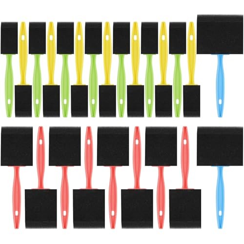 24 Pcs Foam Paint Brushes, Coloful Wood Handle Sponge Brushes for Painting,