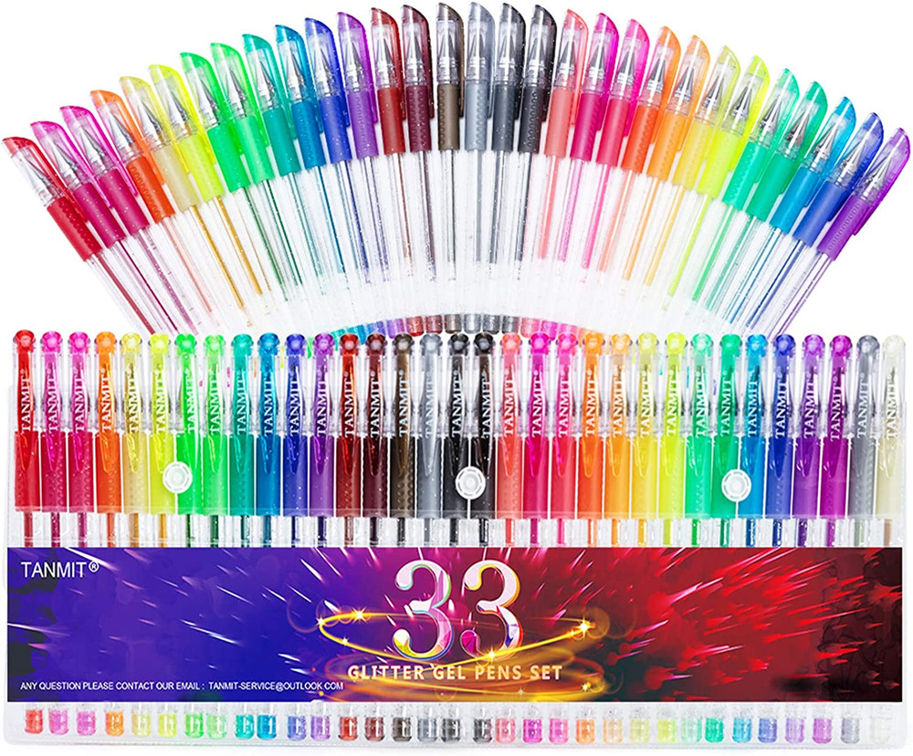 Glitter Gel Pens, 33 Colors Neon Glitter Pens Set Gel Art Markers with 40% Mo…