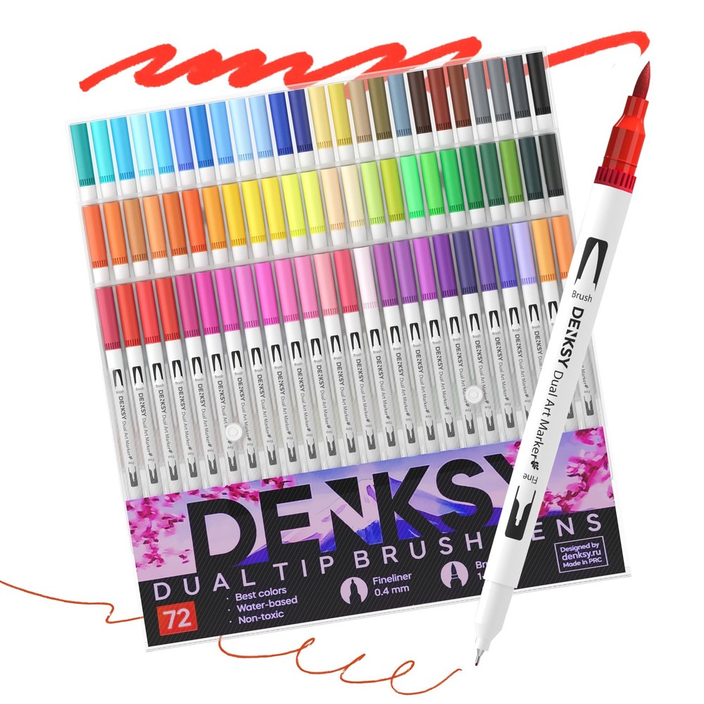 Watercolor Brush Markers Set – 72 Dual Tip Watercolor Pens with Brush Fineli…