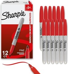 Sharpie Permanent Markers, Fine Tip, Red, 12 Count – Office Supplies, Quick Dryi
