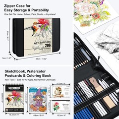 206 Drawing Set Sketching Kit,Art Supplies with 3-color Sketchbook & Coloring…