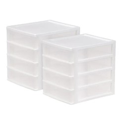 Medium 4-Drawer Compact Desktop Organizer, Stacking Desktop Unit, White-Clear, S