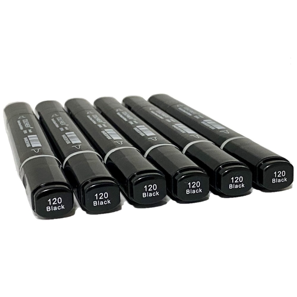6 Pack Black Alcohol Markers, Double Tipped Soft Fine Tips and Brush Art Mark…