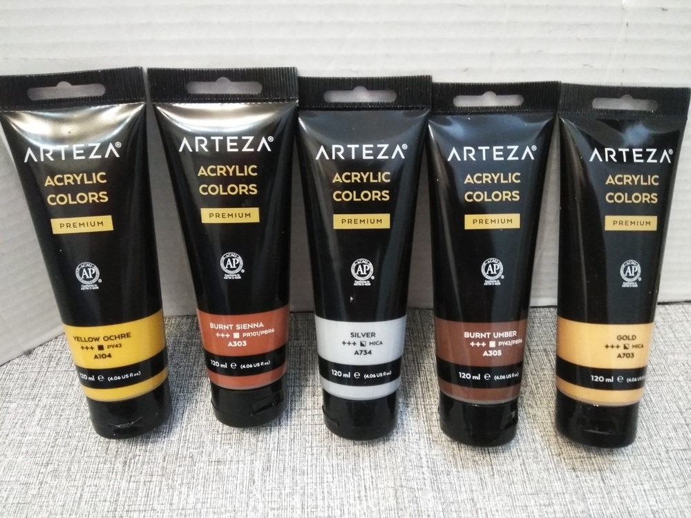 ARTEZA Acrylic Paint, Set OF 5-Colors 120 ml/4.06 oz Unique Colors (NEW)