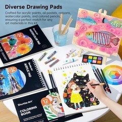 Deluxe All-in-One Wooden Art Set Kids Creative Drawing Painting Supplies New