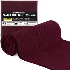 2×2 Solid Rib Knit Fabric Stretchy Polyester Spandex 6×35 Inch Burgundy DIY