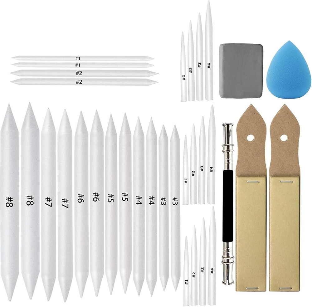33 Pcs Blending Stumps and Tortillions Set Art Blenders with Sketch Sandpaper Pe