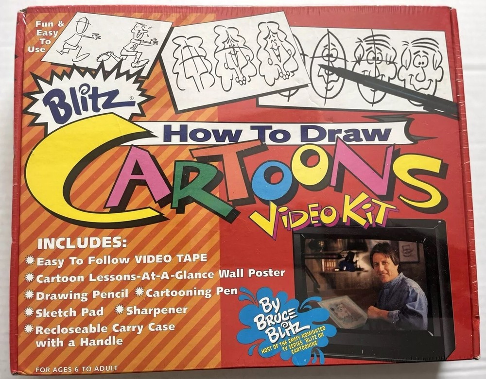 BLITZ How To Draw Cartoons Video Kit By Bruce Blitz VCR Tape NEW