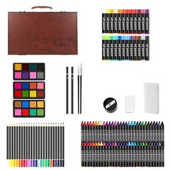 140Pcs Colored Pencils Oil Pastels Crayons Watercolor Cakes Brushes Box For All
