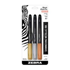 Zebra Zensations Brush Pen Metallic Med Point Asst Color 3/Pk Art Crafts Drawing