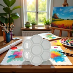 7-Well Ceramic Paint Palette Mixing Tray for Watercolor Gouache Acrylic