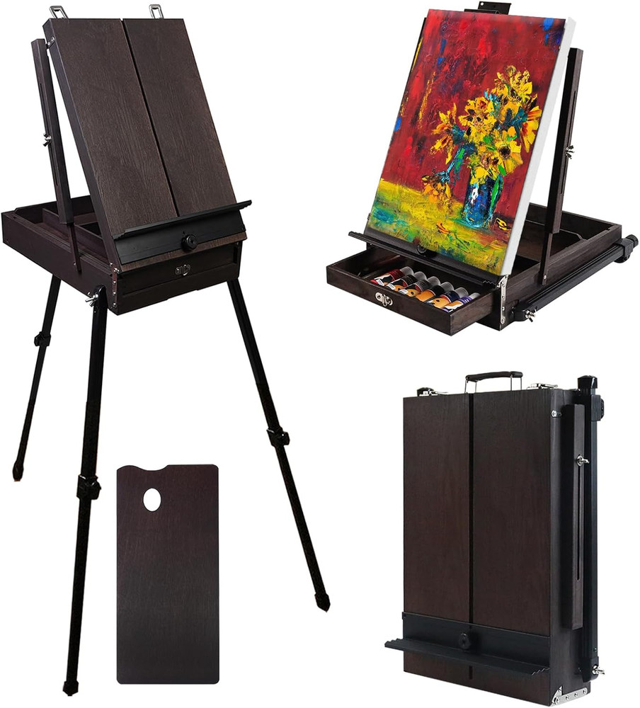 70” French Easel with Aluminum Legs, Folding Sketch Painting Easel with Drawer,