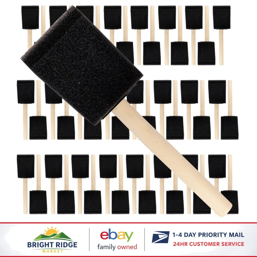 48-Piece Foam Brush Set for Crafts, Painting, Stains, and Glue Applications