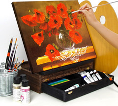 Rustic Wood Adjustable Portable Desktop Table Easel with Storage Drawer- Artist