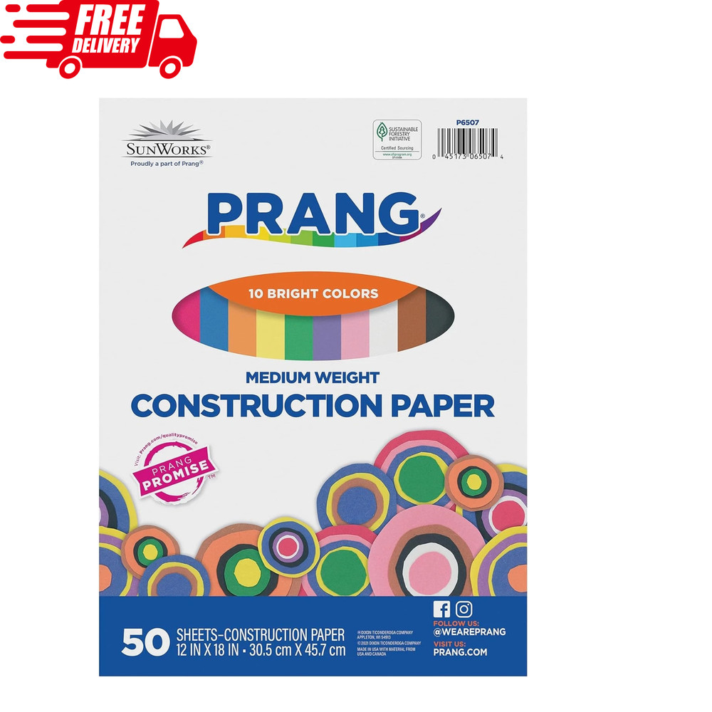 Construction Paper Assorted Colors 12×18 50 Sheets Arts Crafts School Projects