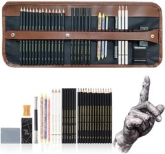 31 Drawing Sketching Pencils Kit, Portable Artist Supples Travel Case Set has…