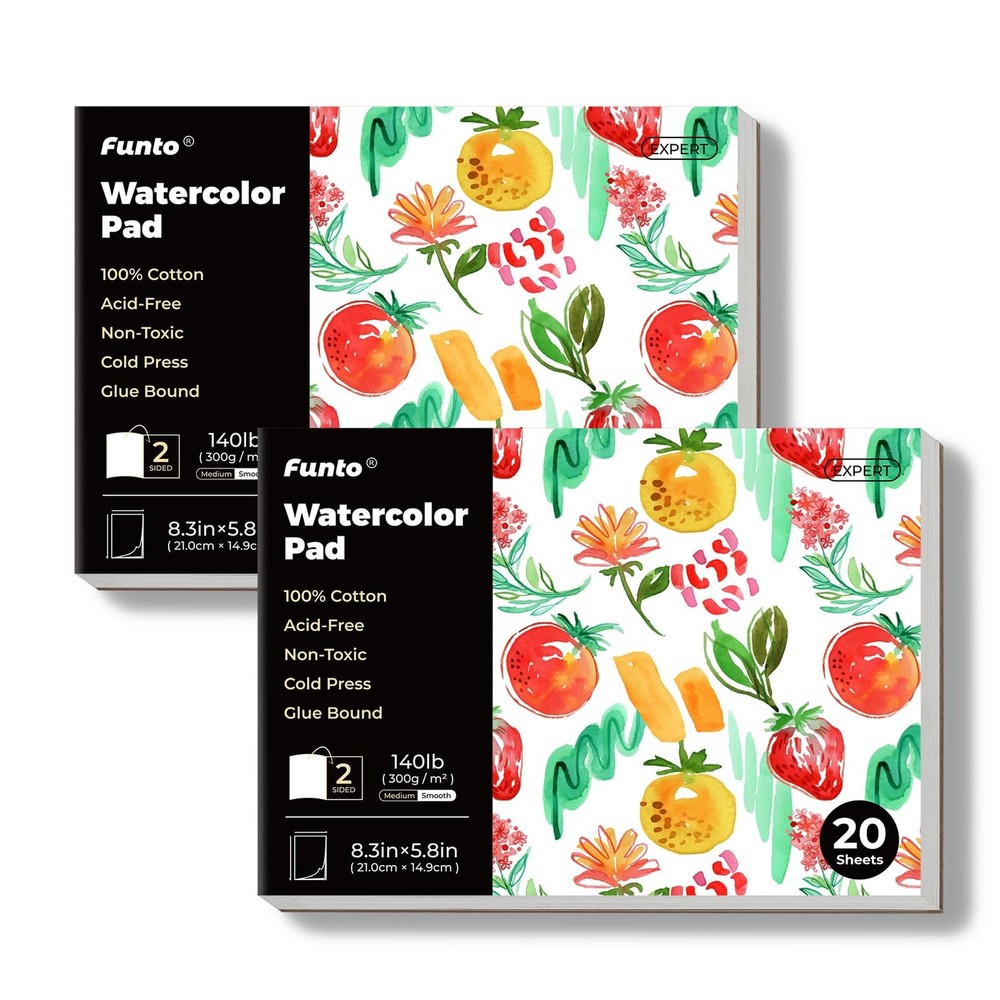 2 PCS Watercolor Pads 100% Cotton 20 Sheets 140LB/300GSM 8.3×5.8 Inch