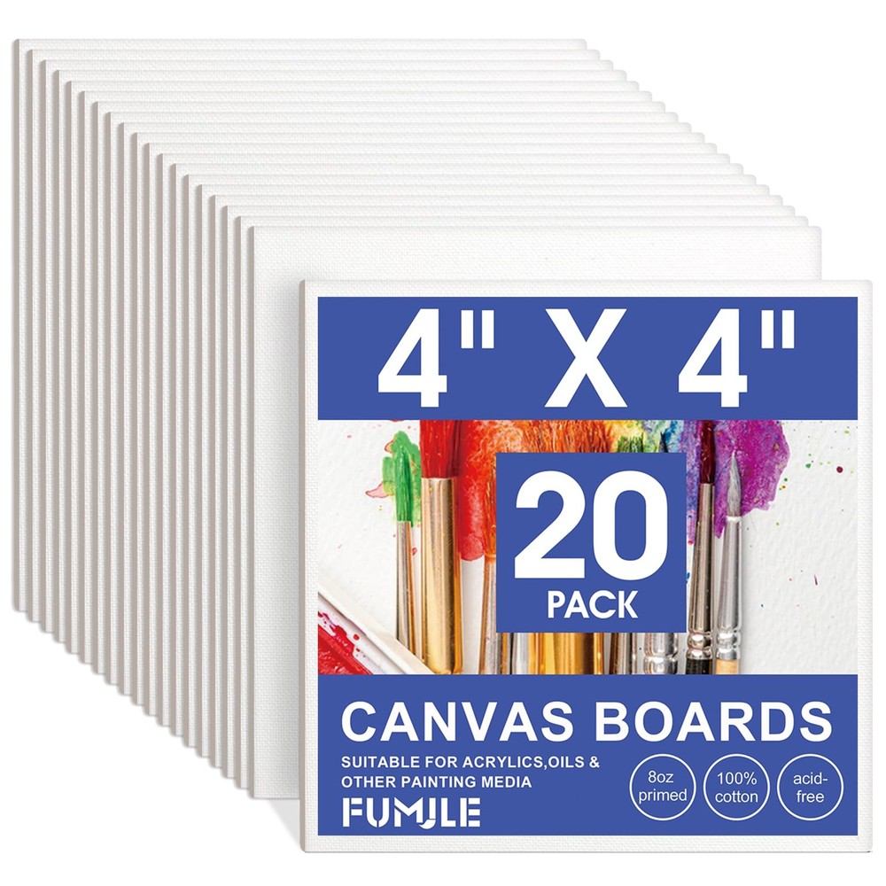 FUMILE 4×4 Mini Canvas for Painting, 20 Pack Small Canvases 4x4in, white