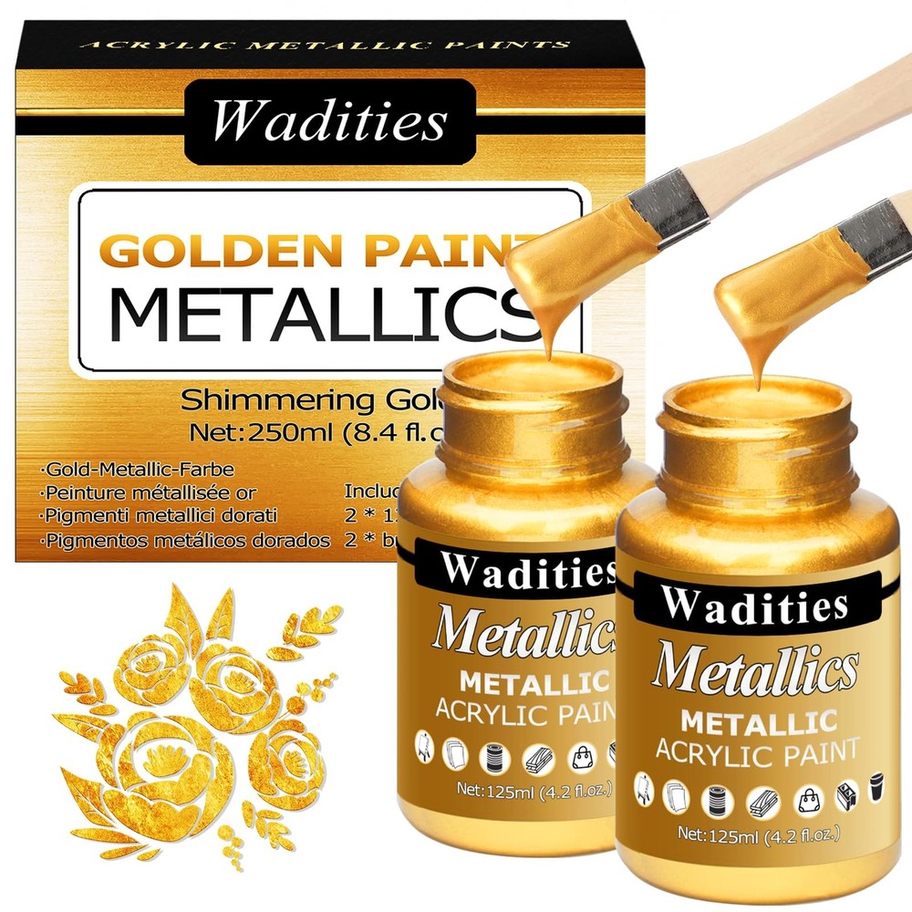 Wadities Acrylic Paint Metallic Gold, 250ml Gold Leaf for 250ml, gold